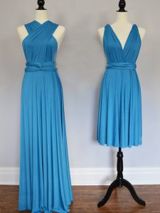 Affordable Baby Blue Sleeveless Floor Length Ruching Lace Up Quinceanera Court Dresses