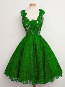 Cute Knee Length Green Vestidos de Damas Straps Sleeveless Lace Up