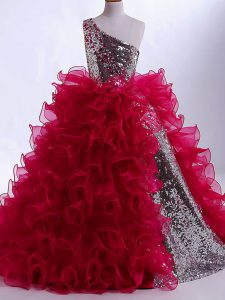 Eye-catching Sleeveless Zipper Floor Length Ruffles and Sequins Girls Pageant Dresses