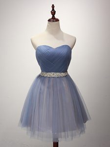 Sweetheart Sleeveless Lace Up Dama Dress for Quinceanera Blue Tulle