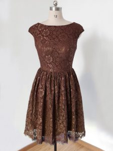 Discount Knee Length Brown Damas Dress Lace Cap Sleeves Lace