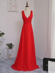 Classical Red Sleeveless Chiffon Zipper Court Dresses for Sweet 16 for Prom and Party and Wedding Party