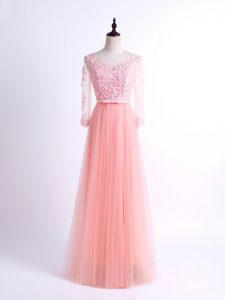 Dazzling Pink Damas Dress Prom and Party and Wedding Party with Lace V-neck Half Sleeves Lace Up