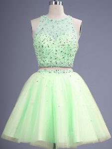 Glittering Tulle Sleeveless Knee Length Quinceanera Dama Dress and Beading