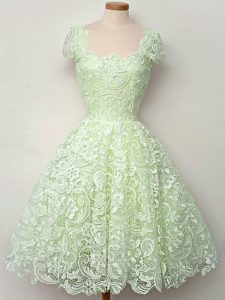 On Sale Yellow Green Vestidos de Damas Prom and Party and Wedding Party with Lace Straps Cap Sleeves Lace Up