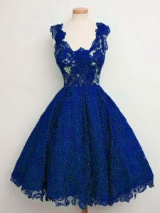 Attractive Knee Length Lace Up Quinceanera Court Dresses Royal Blue for Prom and Party and Wedding Party with Lace