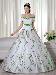 Fashionable Floor Length Lace Up Quinceanera Dress White for Military Ball and Sweet 16 and Quinceanera with Embroidery
