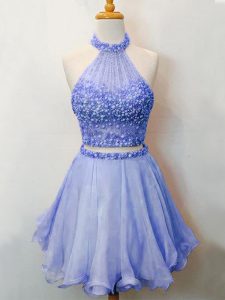 Knee Length Two Pieces Sleeveless Lavender Quinceanera Court Dresses Lace Up