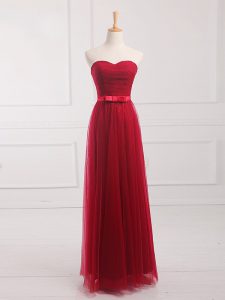 Fashion Empire Dama Dress Wine Red Sweetheart Tulle and Lace Sleeveless Floor Length Lace Up