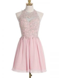 Knee Length Empire Sleeveless Pink Dama Dress Lace Up