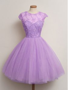 Luxurious Knee Length Ball Gowns Cap Sleeves Lilac Damas Dress Lace Up