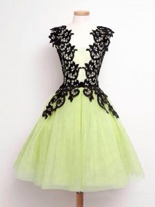 Yellow Green Straps Lace Up Lace Court Dresses for Sweet 16 Sleeveless
