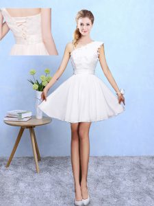 White Lace Up Damas Dress Appliques Sleeveless Knee Length