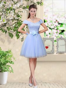Cap Sleeves Lace and Belt Lace Up Dama Dress