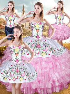 Floor Length Ball Gowns Sleeveless Rose Pink Quinceanera Dress Lace Up