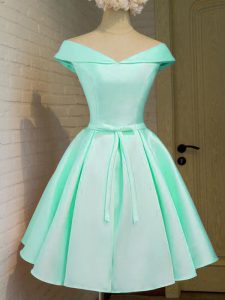 Turquoise Off The Shoulder Zipper Belt Quinceanera Court Dresses Cap Sleeves