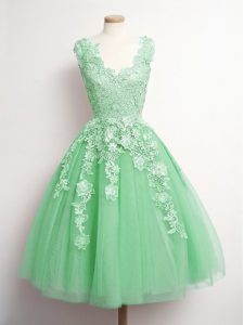 New Arrival Green Sleeveless Tulle Lace Up Dama Dress for Quinceanera for Prom and Party and Wedding Party