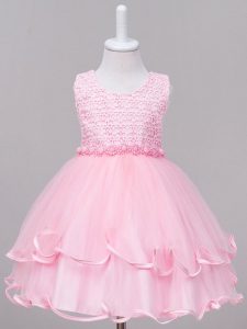 Baby Pink Winning Pageant Gowns Wedding Party with Lace Scoop Sleeveless Zipper