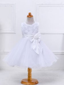 Gorgeous White Sleeveless Mini Length Bowknot Zipper Pageant Dress for Teens