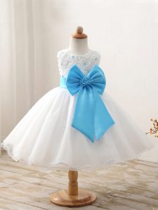 White Ball Gowns Bowknot Pageant Gowns For Girls Zipper Organza Sleeveless Mini Length