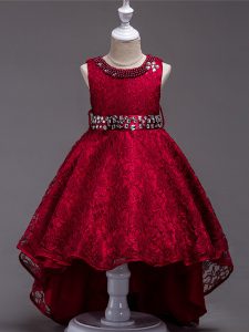 Perfect Scoop Sleeveless Lace Child Pageant Dress Beading Lace Up