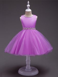Top Selling Lilac Ball Gowns Scoop Sleeveless Organza Knee Length Zipper Beading Pageant Dress