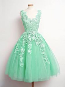 Superior Apple Green Lace Up Quinceanera Dama Dress Lace Sleeveless Knee Length