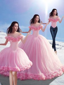 Sleeveless Brush Train Lace Up Hand Made Flower Sweet 16 Dresses
