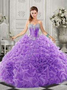 Sweetheart Sleeveless Court Train Lace Up Quinceanera Gowns Lavender Organza