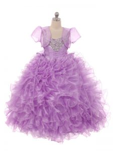 Sleeveless Lace Up Floor Length Beading and Ruffles Kids Pageant Dress