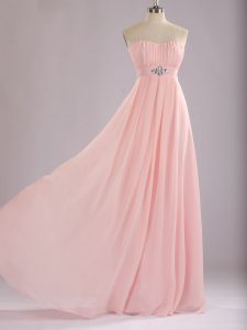 Suitable Baby Pink Sweetheart Neckline Beading and Ruching Quinceanera Court of Honor Dress Sleeveless Zipper