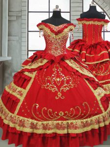 Sumptuous Floor Length Ball Gowns Cap Sleeves Red Quinceanera Gown Zipper