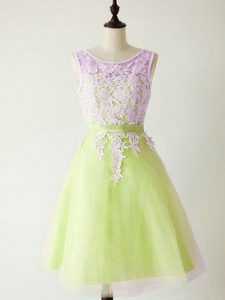 Yellow Green Lace Up Scoop Lace Quinceanera Court Dresses Tulle Sleeveless