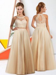 Amazing Champagne Sleeveless Chiffon Zipper Dama Dress for Prom and Party