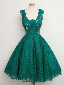 Pretty Dark Green Straps Neckline Lace Dama Dress for Quinceanera Sleeveless Lace Up