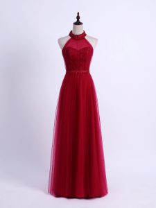 Floor Length Empire Sleeveless Wine Red Damas Dress Lace Up