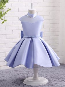 Taffeta Cap Sleeves Knee Length Pageant Dress Toddler and Beading and Bowknot and Belt