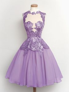 Decent Lavender Lace Up High-neck Lace Quinceanera Court Dresses Chiffon Sleeveless