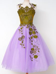 Lavender Sleeveless Tulle Lace Up Dama Dress for Prom and Party and Wedding Party