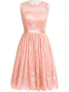 Dramatic Scoop Sleeveless Zipper Court Dresses for Sweet 16 Peach Lace