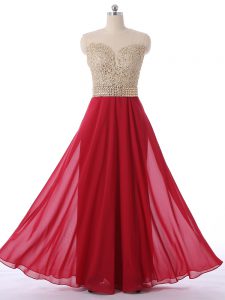 Adorable Floor Length Empire Sleeveless Red Quinceanera Court Dresses Zipper