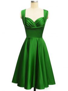 Sweet Straps Sleeveless Dama Dress for Quinceanera Knee Length Ruching Green Taffeta