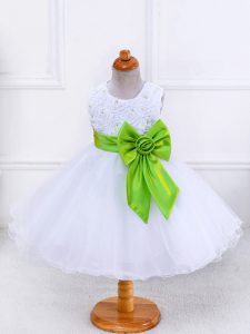 White Scoop Neckline Bowknot Child Pageant Dress Sleeveless Zipper