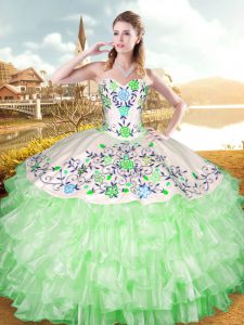 Organza and Taffeta Lace Up Sweetheart Sleeveless Floor Length Sweet 16 Quinceanera Dress Embroidery and Ruffled Layers