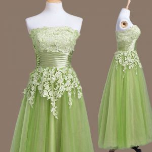 Best Selling Sleeveless Tea Length Appliques Lace Up Court Dresses for Sweet 16 with