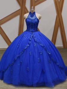 High End Royal Blue Sleeveless Appliques Lace Up Vestidos de Quinceanera