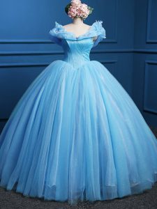Dazzling Baby Blue Ball Gowns Appliques Sweet 16 Quinceanera Dress Zipper Tulle Sleeveless Floor Length