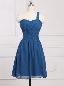 Top Selling Empire Dama Dress Blue One Shoulder Chiffon Sleeveless Mini Length Zipper