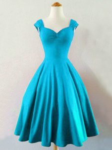 Customized Knee Length Baby Blue Quinceanera Dama Dress Straps Sleeveless Lace Up