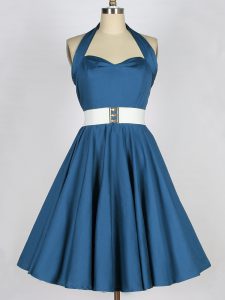 Customized Sleeveless Taffeta Knee Length Lace Up Quinceanera Dama Dress in Teal with Belt